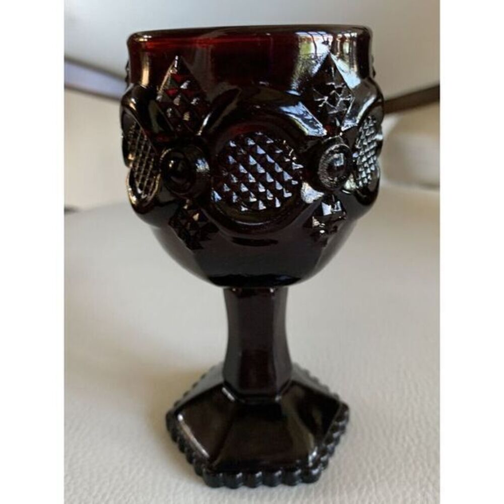 Vintage Avon "Cape Cod" Ruby Red Glass Footed Stemmed Goblet / 4 1/2"